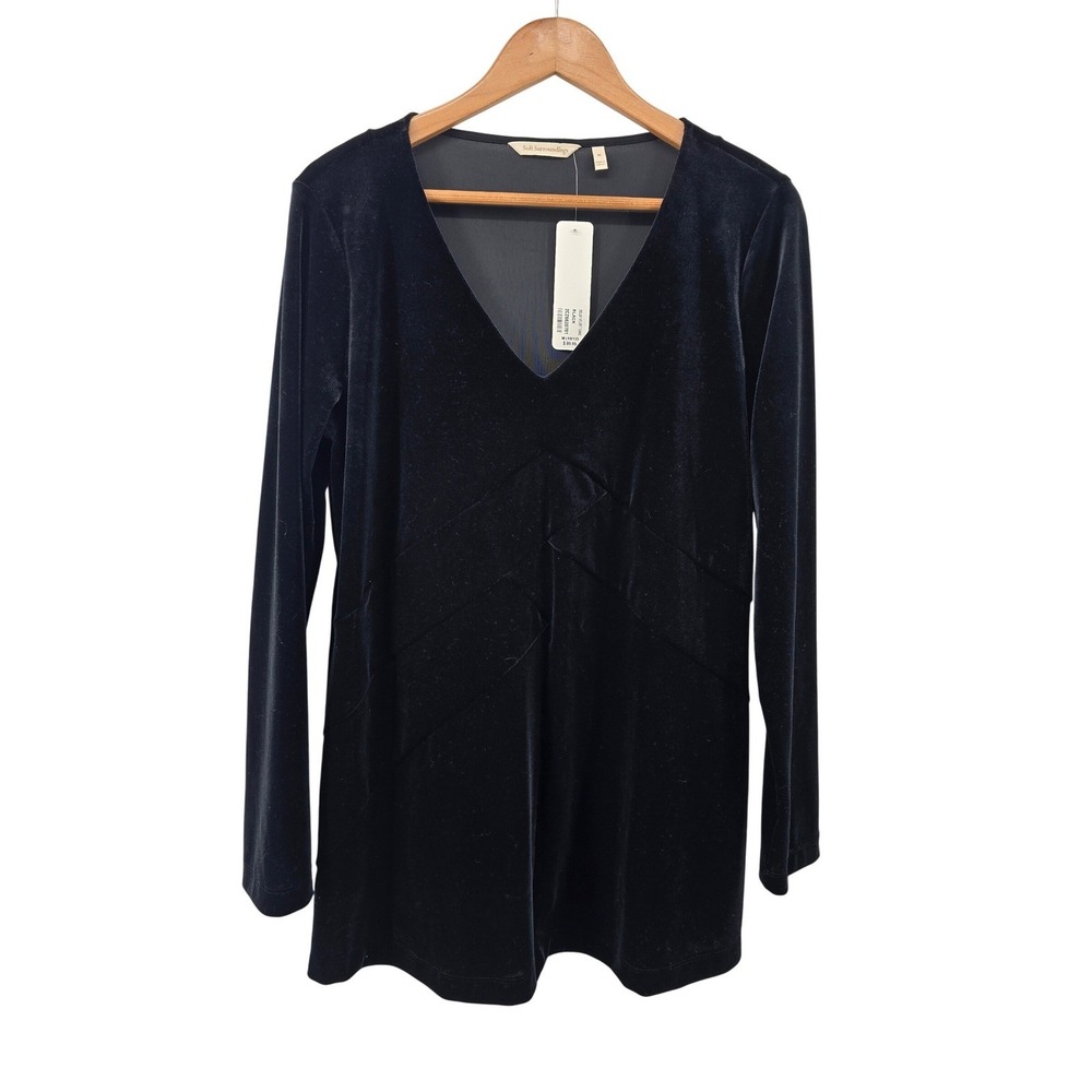 Soft Surroundings Tunic Womens Medium Black Isolde Velvet V-Neck Long Sleeve NEW